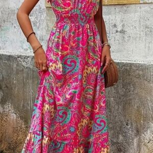 PLUS Vibrant Pink Paisley Maxi Dress
